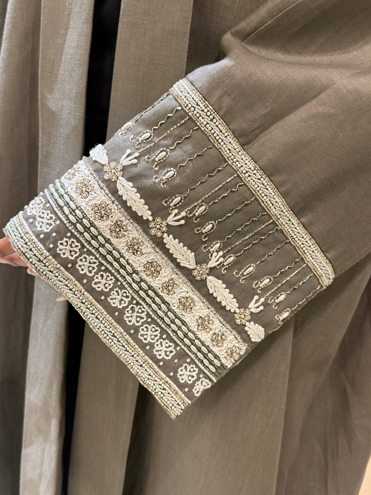 The Mocha Embroidered Cuff Abaya