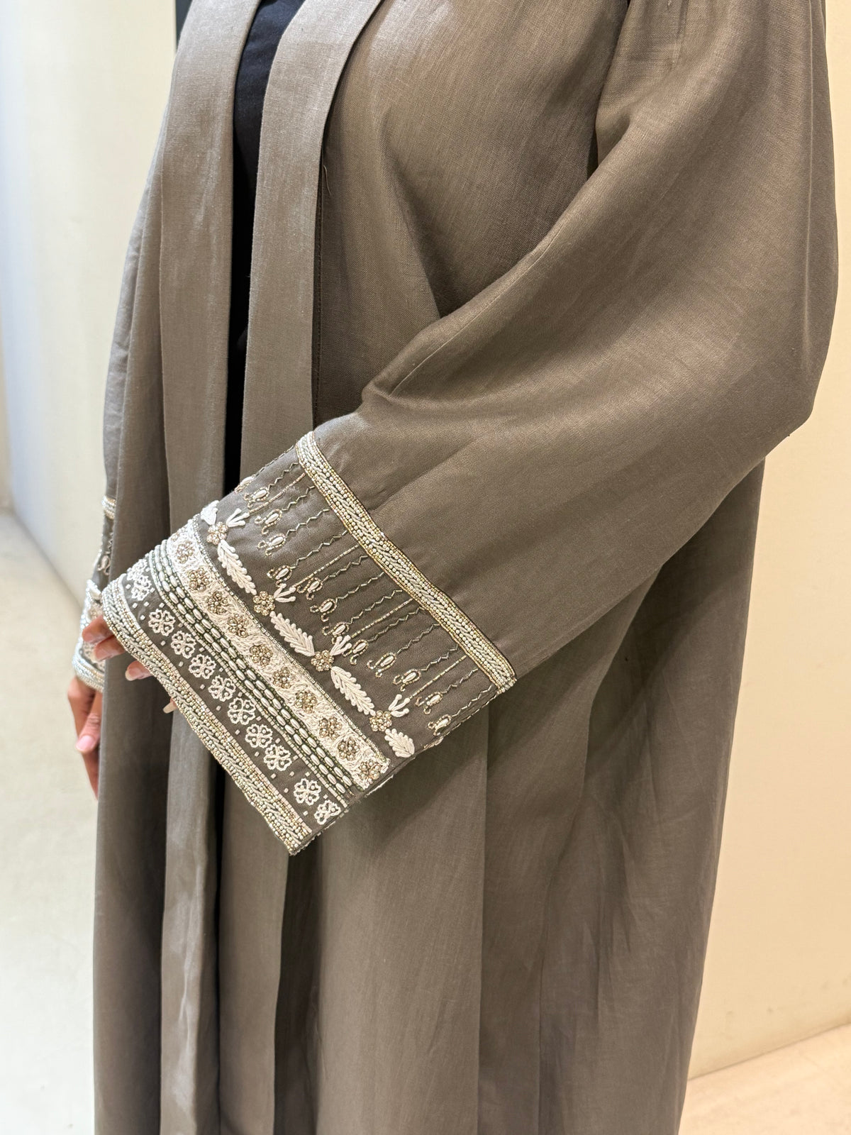 The Mocha Embroidered Cuff Abaya